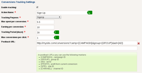 Tracking Settings